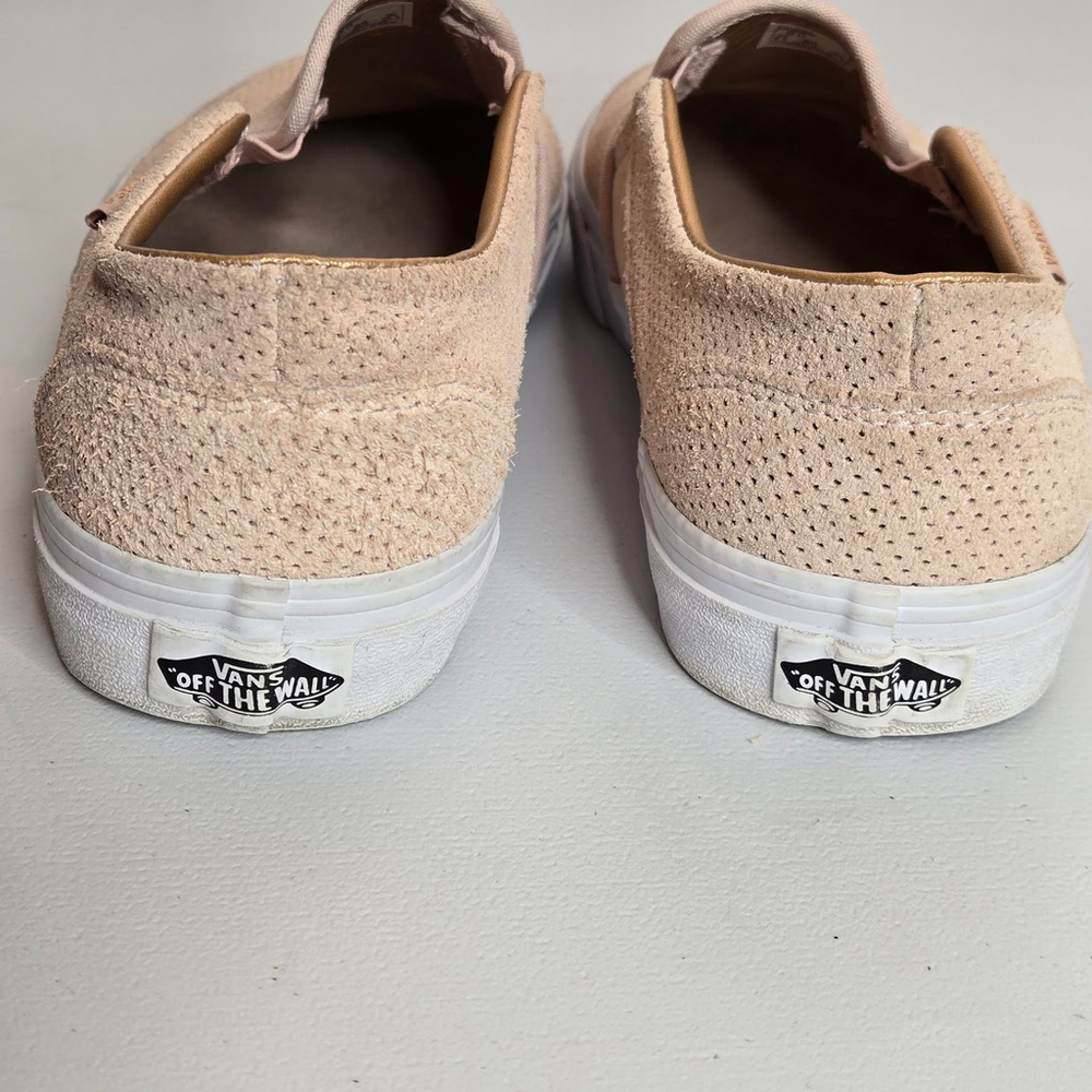 Vans Asher Perforated Suede Slip-On Blush Pink Metallic Gold Lining Sneaker Sz 9 - Picture 9 of 9